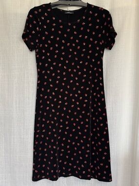 AGB Black & Red Strawberry A-Line Midi Dress Size M